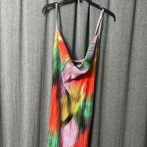 PrettyLittleThing Rainbow Pleated Cowl Neck Maxi Dress